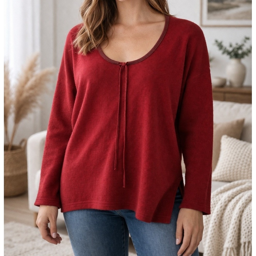 Venezia‎ Jeans Red Scoop Neck Tie Front Long Sleeve Sweater Plus Size 22/24